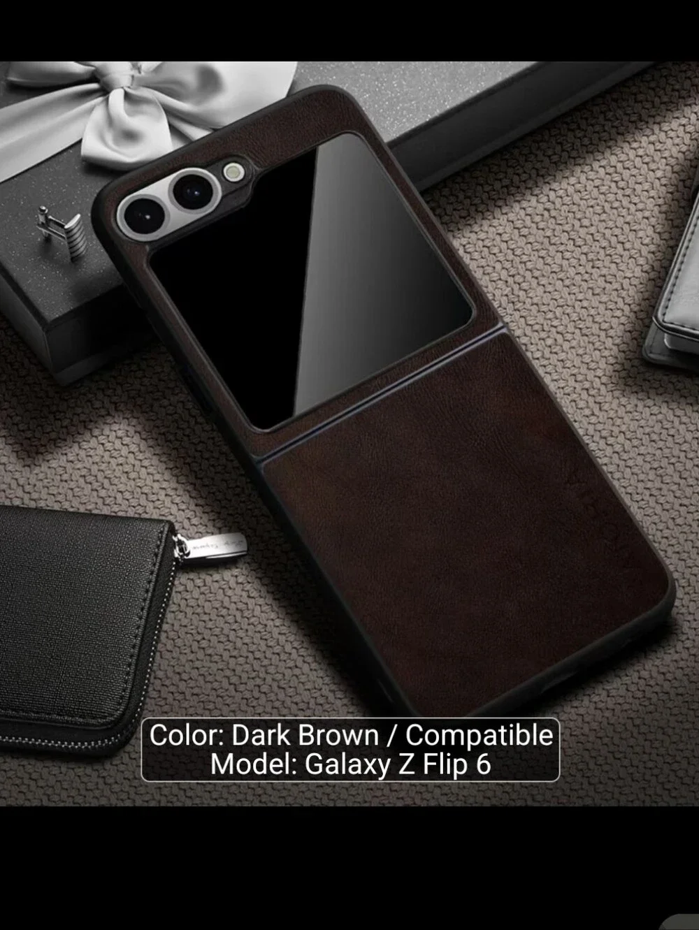 NWT Galaxy Z Flip 6 Leather Case Dark Brown Slim Cover New